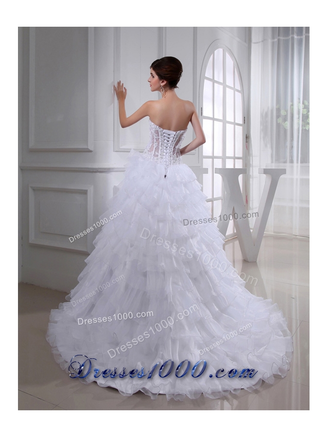 2014 Spring A-line Sweetheart Organza Appliques Ruffled Layers Wedding Dress