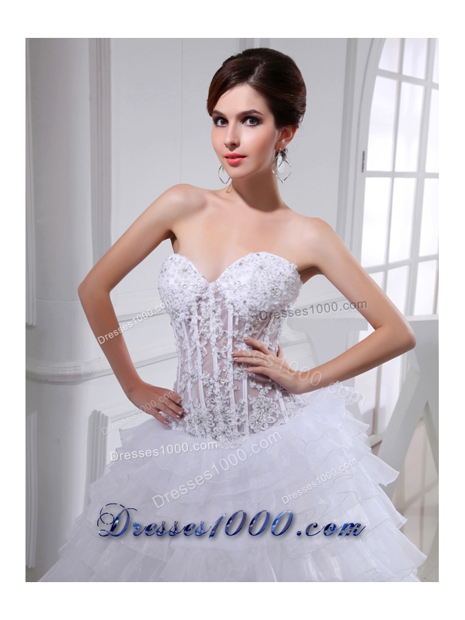 2014 Spring A-line Sweetheart Organza Appliques Ruffled Layers Wedding Dress