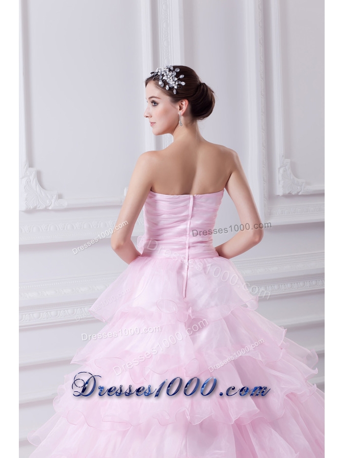 Ball Gown Strapless Beading Appliques Baby Pink Quinceanera Dress