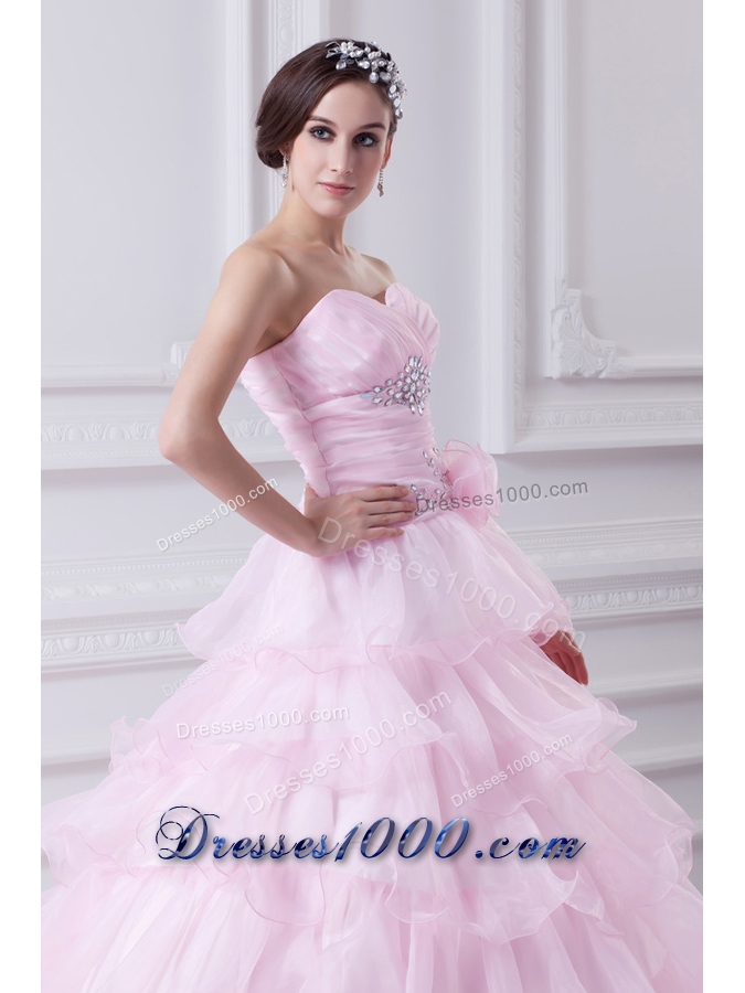 Ball Gown Strapless Beading Appliques Baby Pink Quinceanera Dress