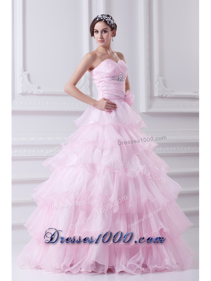 Ball Gown Strapless Beading Appliques Baby Pink Quinceanera Dress