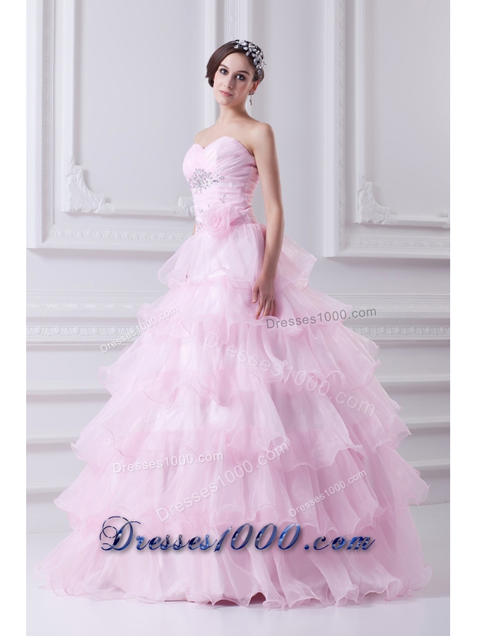 Ball Gown Strapless Beading Appliques Baby Pink Quinceanera Dress