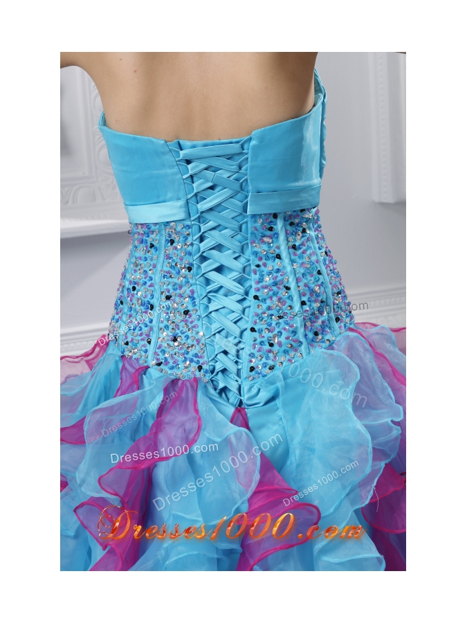 Ball Gown Strapless Organza Beading Ruffles Multi-color Quinceanera Dress