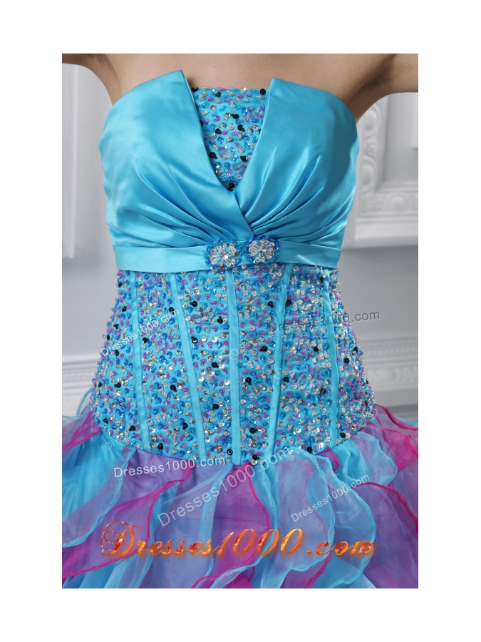 Ball Gown Strapless Organza Beading Ruffles Multi-color Quinceanera Dress