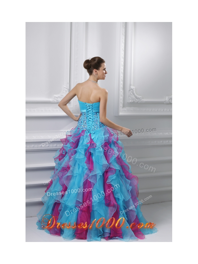 Ball Gown Strapless Organza Beading Ruffles Multi-color Quinceanera Dress