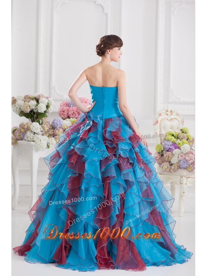 Ball Gown Strapless Organza Beading Ruffles Multi-color Quinceanera Dress
