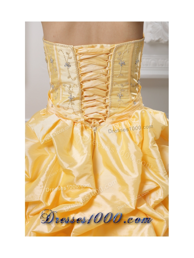 Ball Gown Sweetheart Beading Pick-ups Yellow Quinceanera Dress