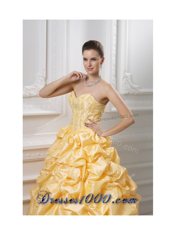 Ball Gown Sweetheart Beading Pick-ups Yellow Quinceanera Dress