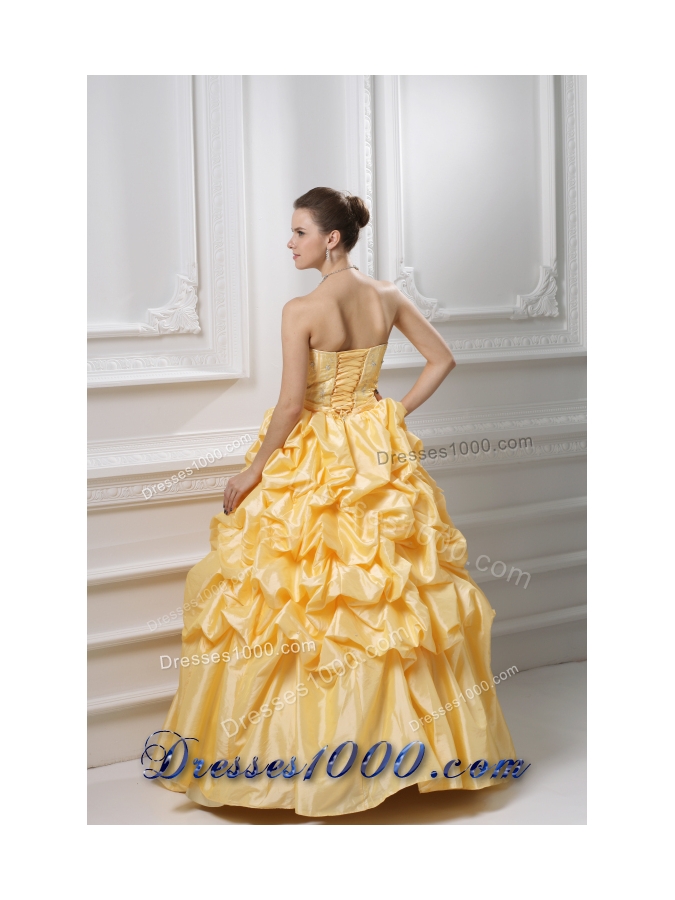 Ball Gown Sweetheart Beading Pick-ups Yellow Quinceanera Dress
