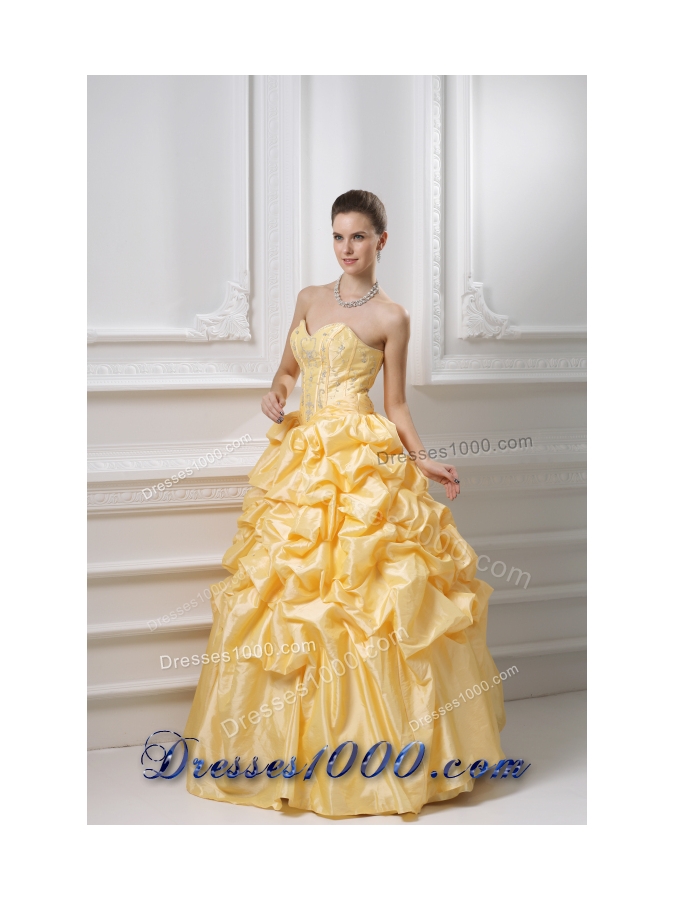 Ball Gown Sweetheart Beading Pick-ups Yellow Quinceanera Dress