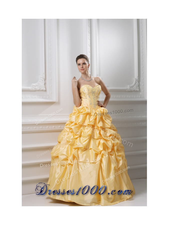 Ball Gown Sweetheart Beading Pick-ups Yellow Quinceanera Dress