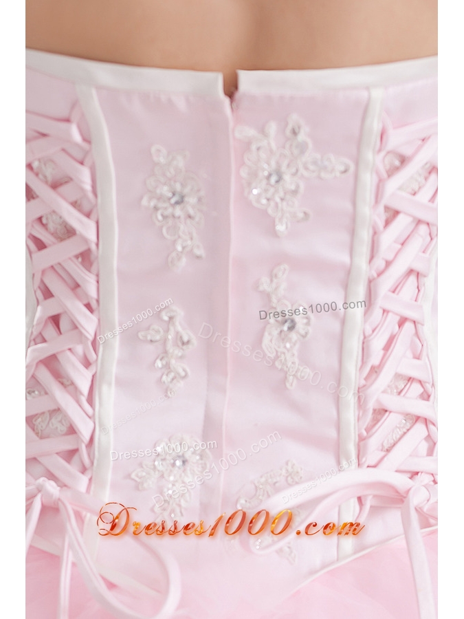 Ball Gown Sweetheart Tulle Baby Pink 2014 Quinceanera Dress with Appliques Beading