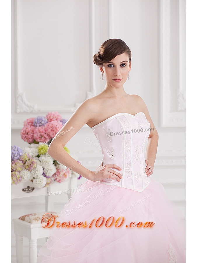 Ball Gown Sweetheart Tulle Baby Pink 2014 Quinceanera Dress with Appliques Beading