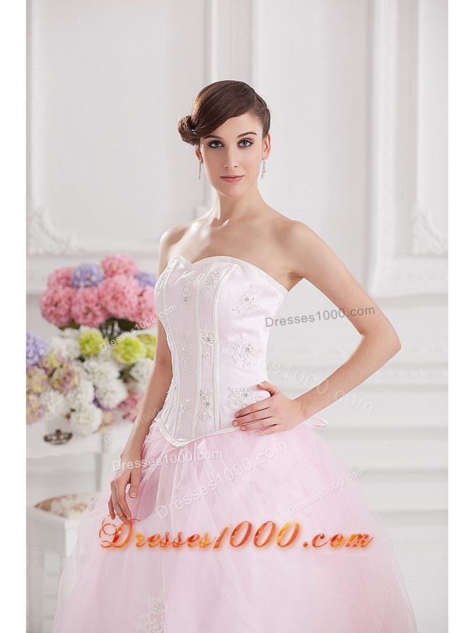 Ball Gown Sweetheart Tulle Baby Pink 2014 Quinceanera Dress with Appliques Beading