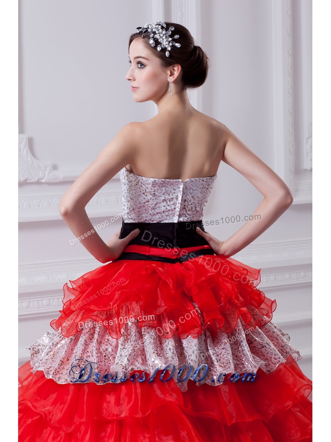 Elegant Princess Strapless Beading Ruflled Layers Red Quinceanera Dress in 2014