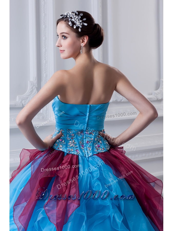 2014 Discount Ball Gown Strapless Beading Ruffles and Appliques Multi-Color Quinceanera Dress