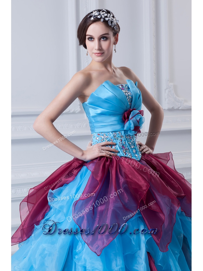 2014 Discount Ball Gown Strapless Beading Ruffles and Appliques Multi-Color Quinceanera Dress