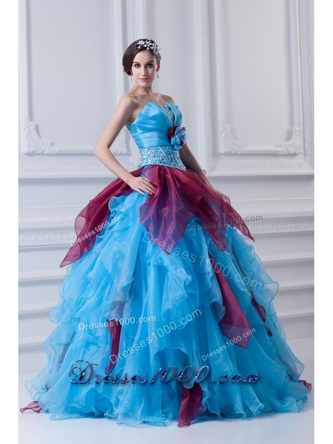 2014 Discount Ball Gown Strapless Beading Ruffles and Appliques Multi-Color Quinceanera Dress