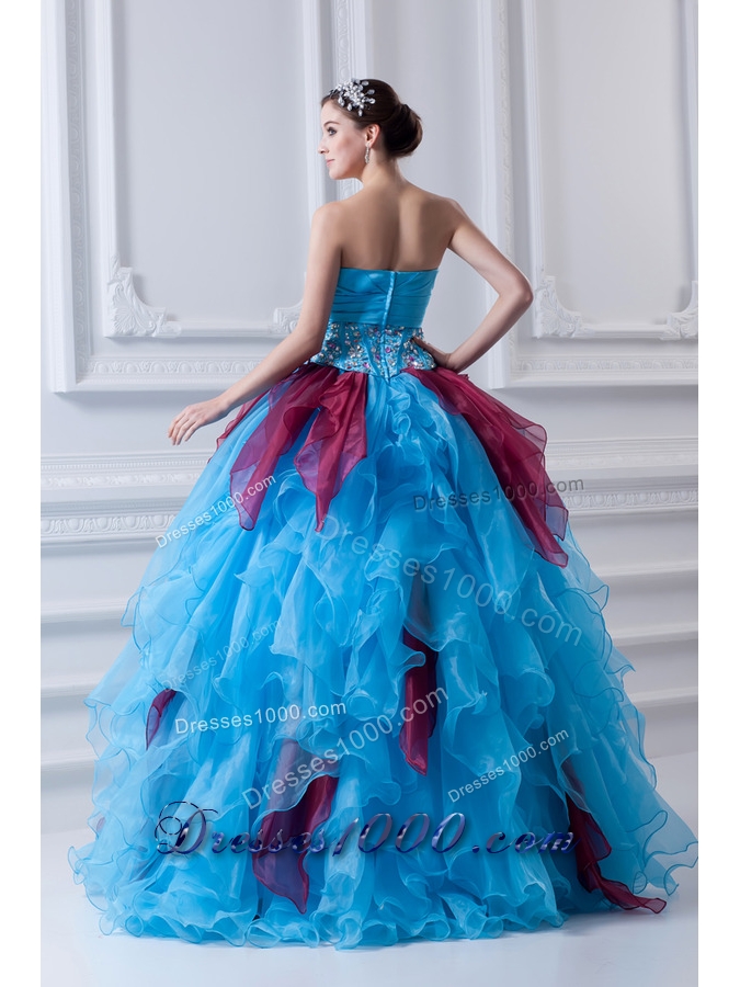 2014 Discount Ball Gown Strapless Beading Ruffles and Appliques Multi-Color Quinceanera Dress