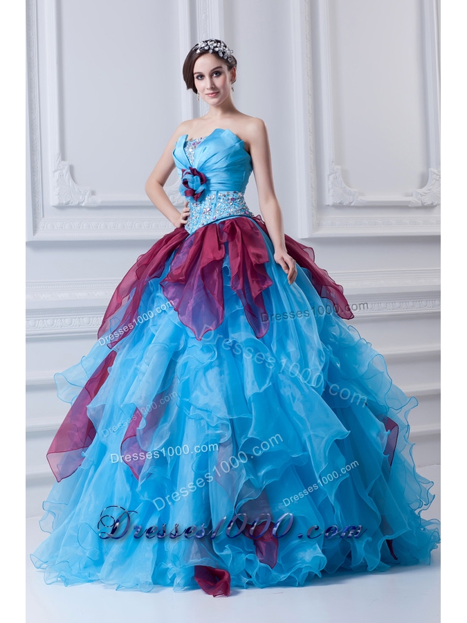 2014 Discount Ball Gown Strapless Beading Ruffles and Appliques Multi-Color Quinceanera Dress