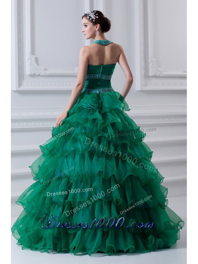 2014 Spring A-line Hater Top Beading and Appliques Green Quinceanera Dress