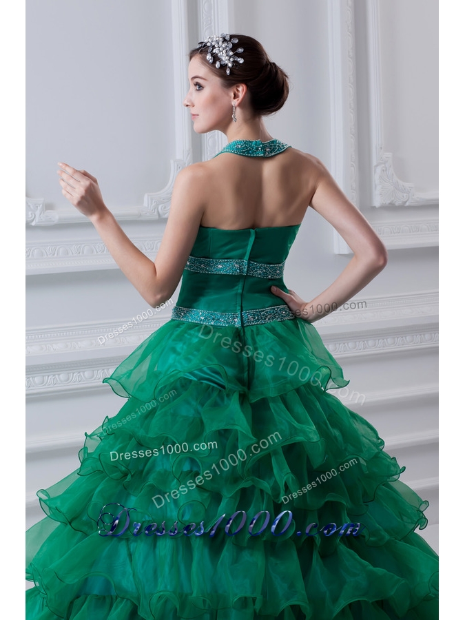 2014 Spring A-line Hater Top Beading and Appliques Green Quinceanera Dress