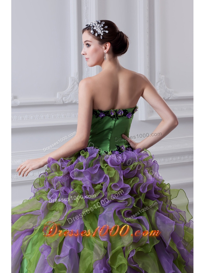 Ball Gown Strapless Multi-color Quinceanera Dress with Ruffles and Appliques