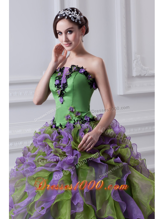 Ball Gown Strapless Multi-color Quinceanera Dress with Ruffles and Appliques