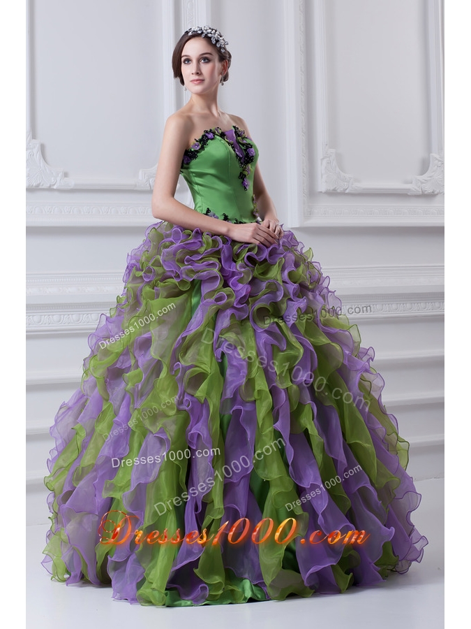 Ball Gown Strapless Multi-color Quinceanera Dress with Ruffles and Appliques