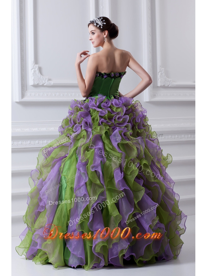 Ball Gown Strapless Multi-color Quinceanera Dress with Ruffles and Appliques
