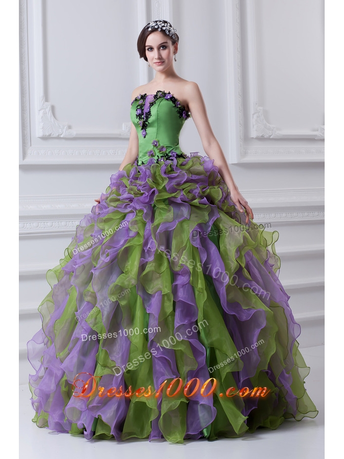 Ball Gown Strapless Multi-color Quinceanera Dress with Ruffles and Appliques