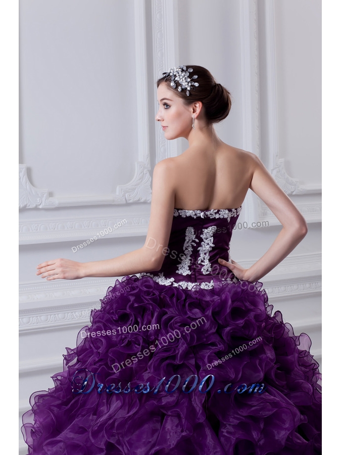 Ball Gown Sweetheart Ruffles and Appliques Purple Quinceanera Dress