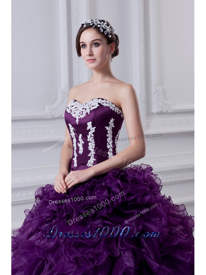 Ball Gown Sweetheart Ruffles and Appliques Purple Quinceanera Dress