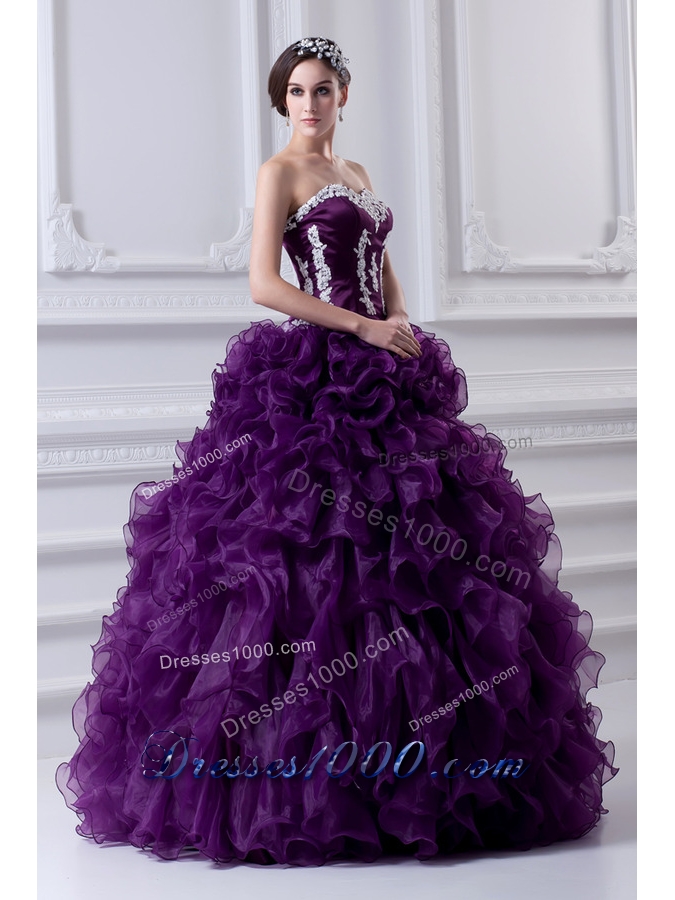 Ball Gown Sweetheart Ruffles and Appliques Purple Quinceanera Dress