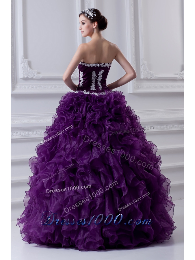 Ball Gown Sweetheart Ruffles and Appliques Purple Quinceanera Dress