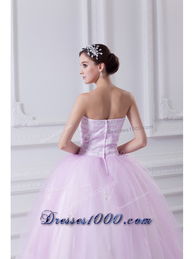 Cute Ball Gown Strapless Beading and Appliques Tulle Baby Pink Quinceanera Dress