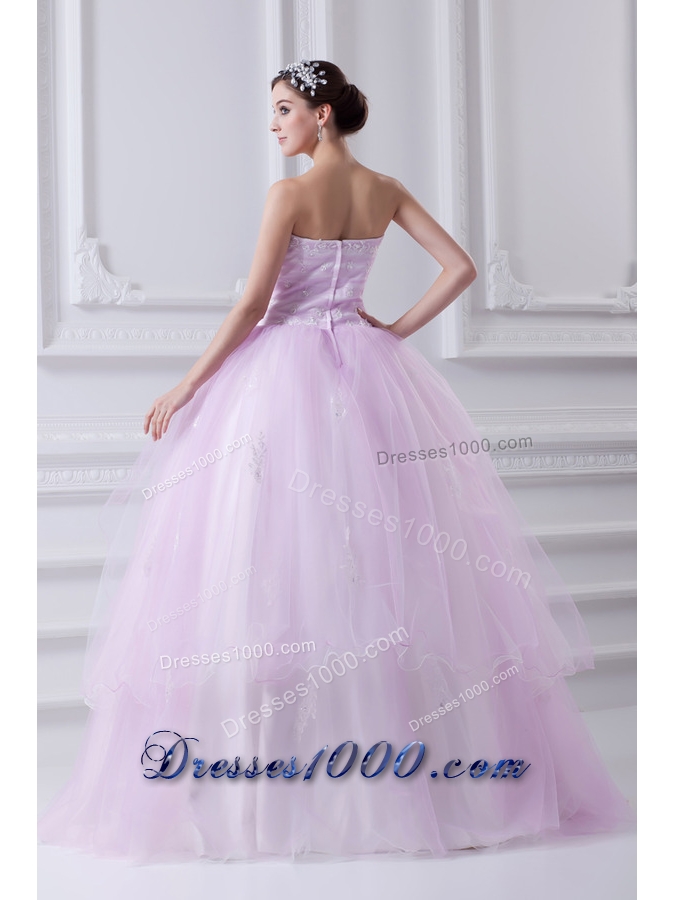 Cute Ball Gown Strapless Beading and Appliques Tulle Baby Pink Quinceanera Dress
