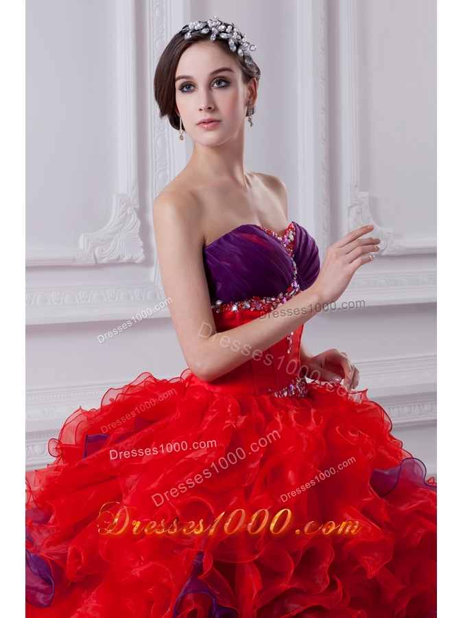 Fashionable Sweetheart Beading and Appliques Multi-color Quinceanera Dress with Ruffles