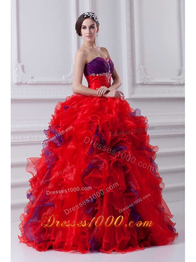 Fashionable Sweetheart Beading and Appliques Multi-color Quinceanera Dress with Ruffles