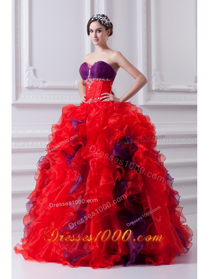 Fashionable Sweetheart Beading and Appliques Multi-color Quinceanera Dress with Ruffles