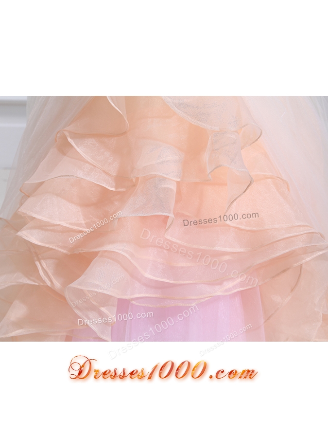 Multi-color Ball Gown Strapless Ruffles Court Train Quinceanera Dress