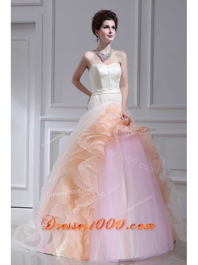 Multi-color Ball Gown Strapless Ruffles Court Train Quinceanera Dress