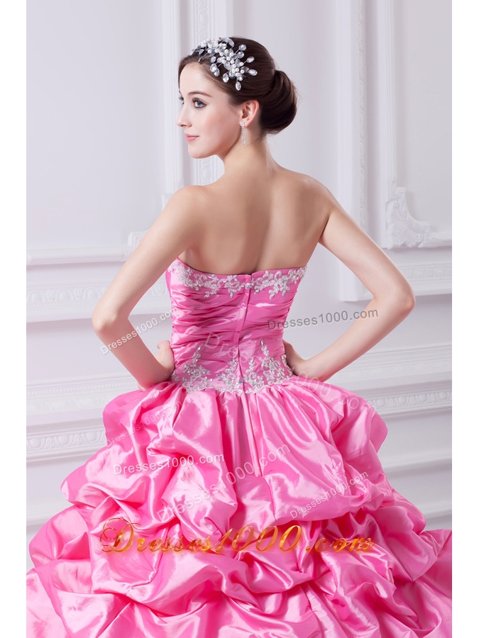 Pretty Rose Pink Strapless Appliques 2014 Quinceanera Dress with Appliques