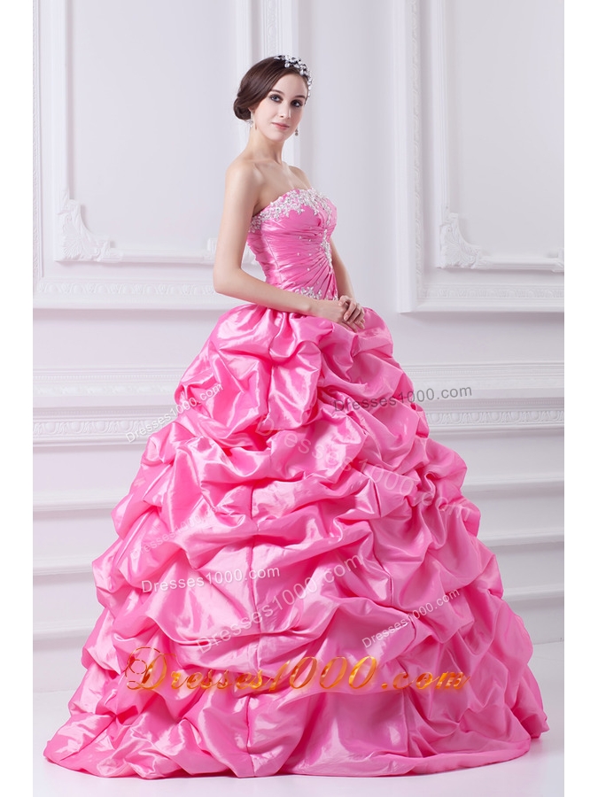 Pretty Rose Pink Strapless Appliques 2014 Quinceanera Dress with Appliques