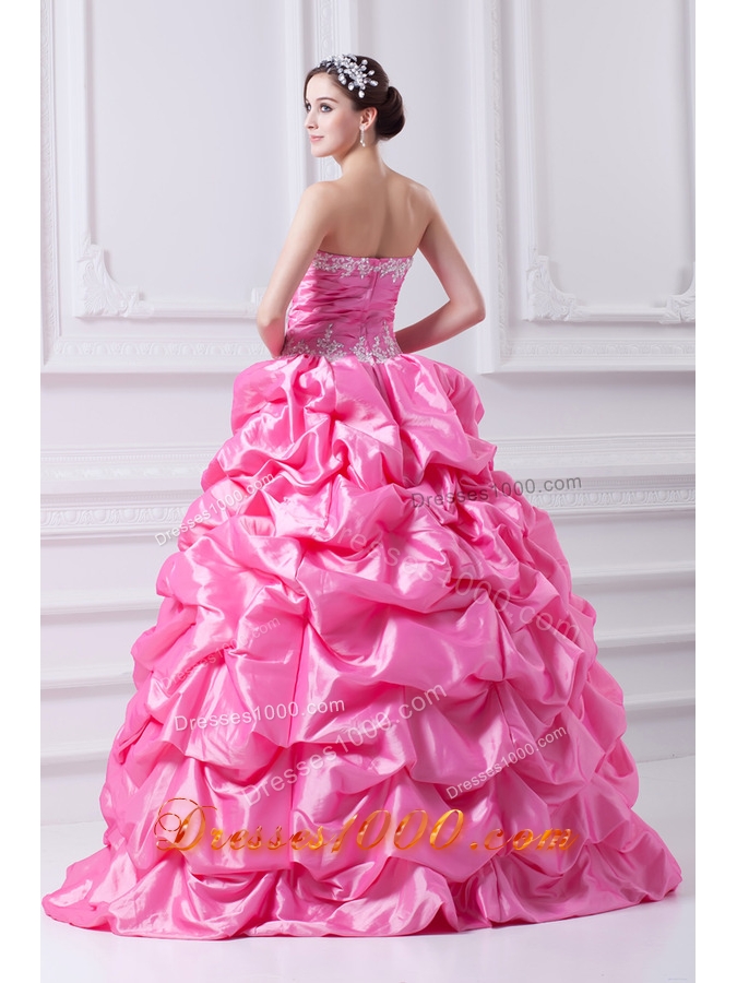 Pretty Rose Pink Strapless Appliques 2014 Quinceanera Dress with Appliques