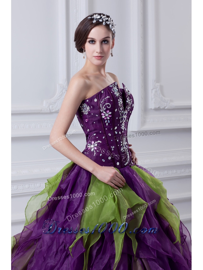 Uniques Multi-color Strapless Ball Gown Quinceanera Dress with Beading
