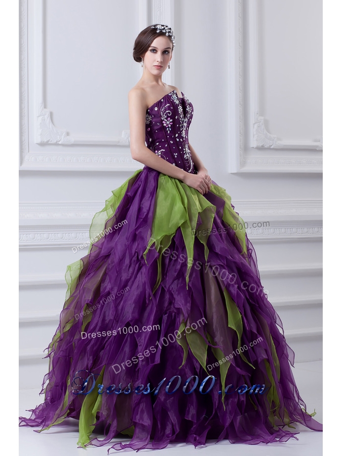 Uniques Multi-color Strapless Ball Gown Quinceanera Dress with Beading
