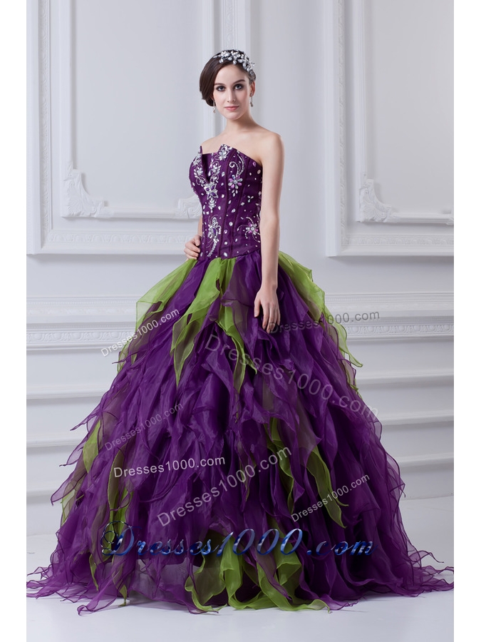 Uniques Multi-color Strapless Ball Gown Quinceanera Dress with Beading