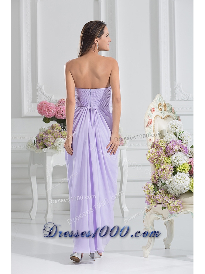 Column Sweetheart Floor-length Ruching Lavender Prom Dress