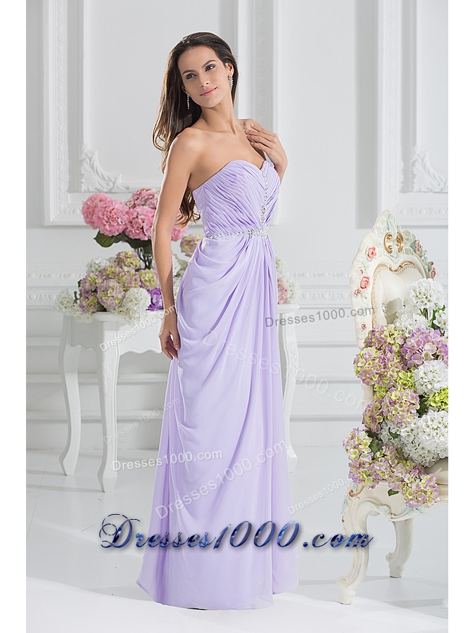 Column Sweetheart Floor-length Ruching Lavender Prom Dress